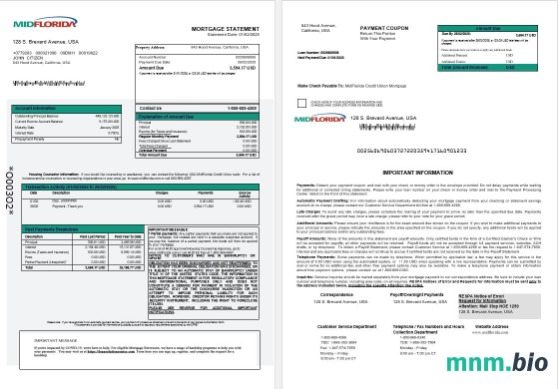 USA MidFlorida Credit Union wyciąg z kredytu hipotecznego w formatach Word i PDF 1-2